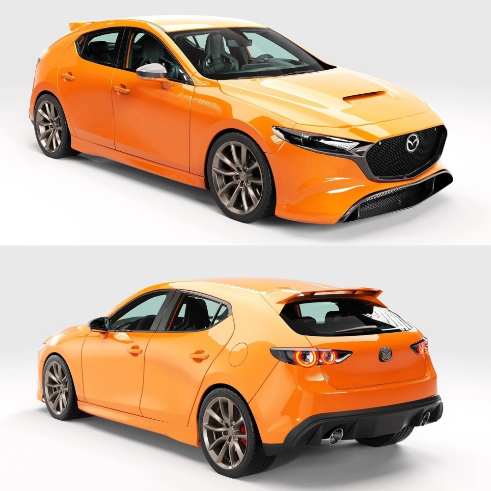 Hình ảnh độ mâm xe Mazda 3 màu cam bodykit hầm hố siêu chất
