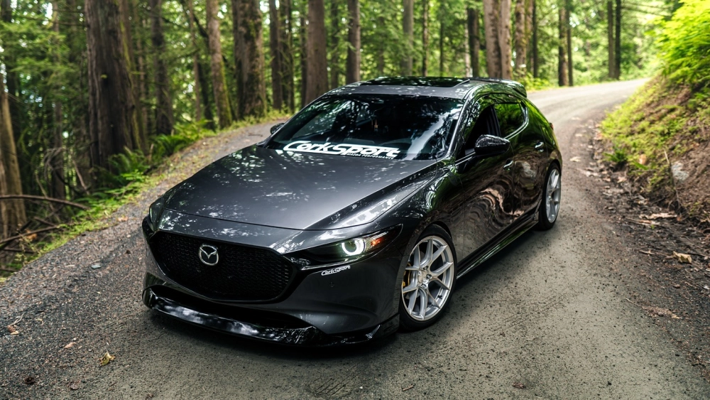 Mẫu độ mâm xe Mazda 3 màu bạc đa chấu chữ Y nổi bật trong rừng