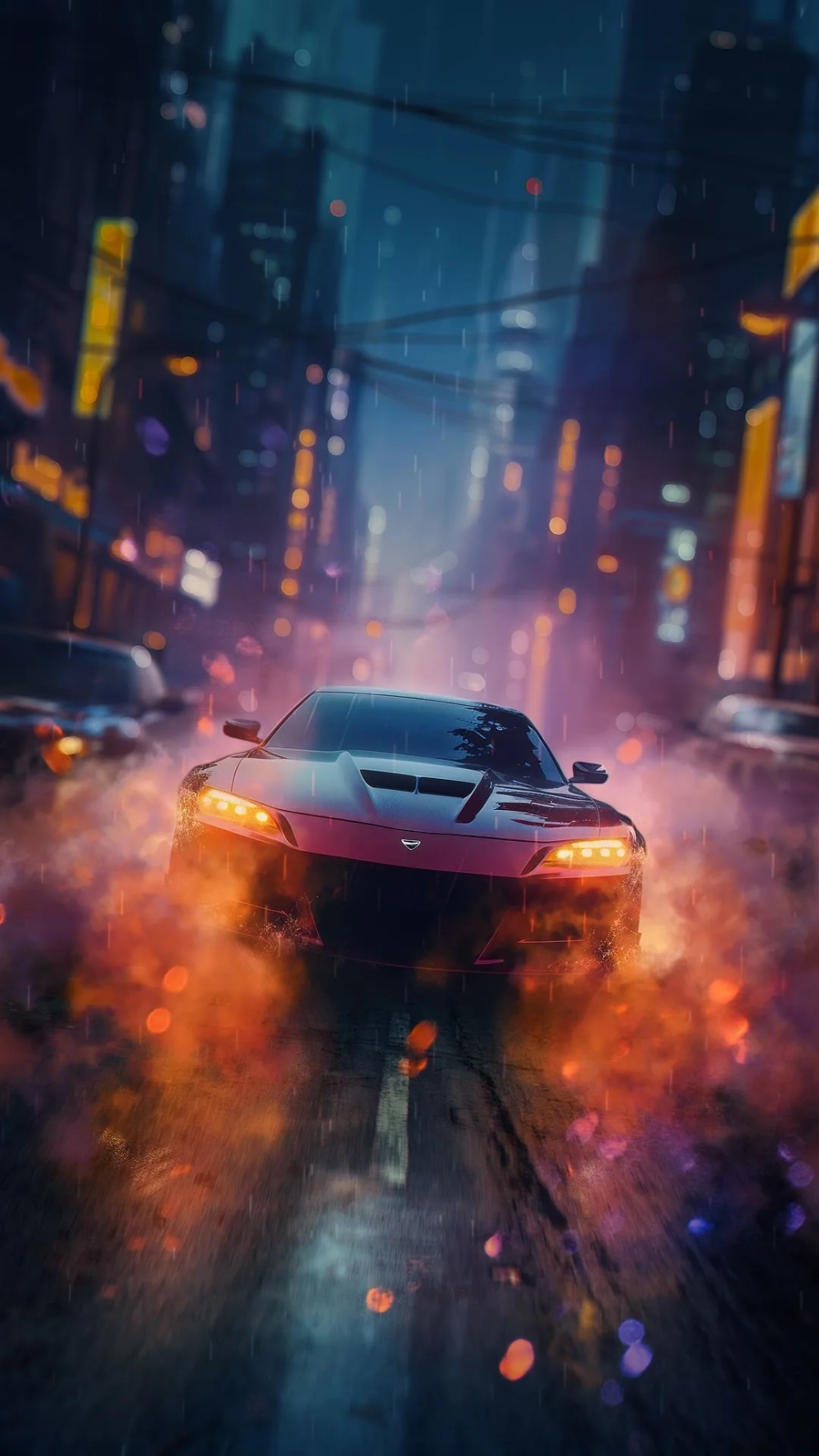 Thưởng thức hình nền xe dưới mưa ban đêm cực chất