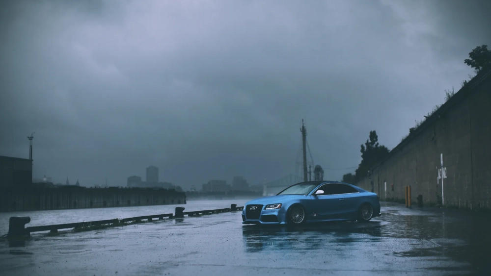 Cảm nhận lạnh lùng với hình nền xe dưới mưa lạnh