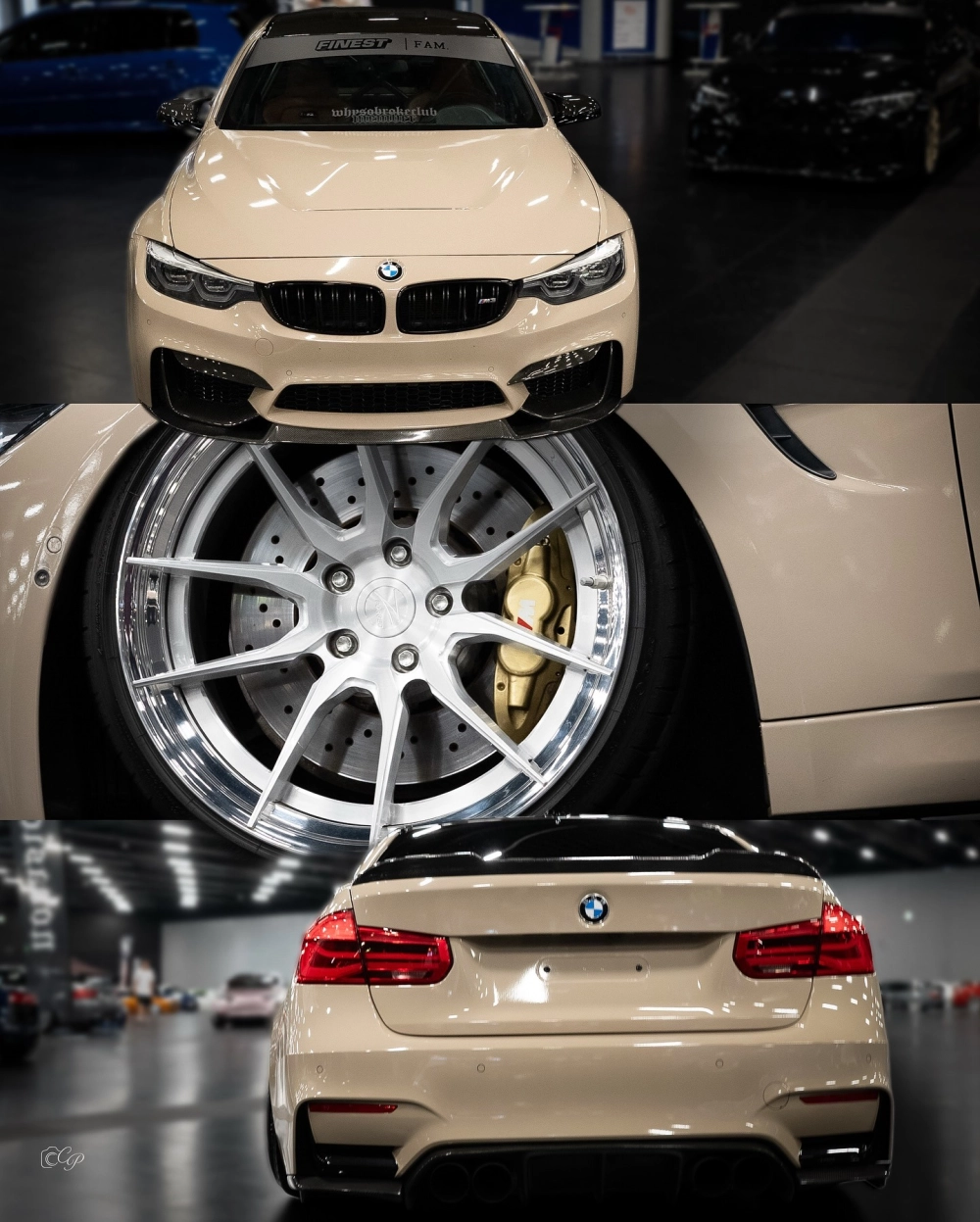 BMW M3 màu be độ mâm lồi đa chấu viền chrome cao cấp