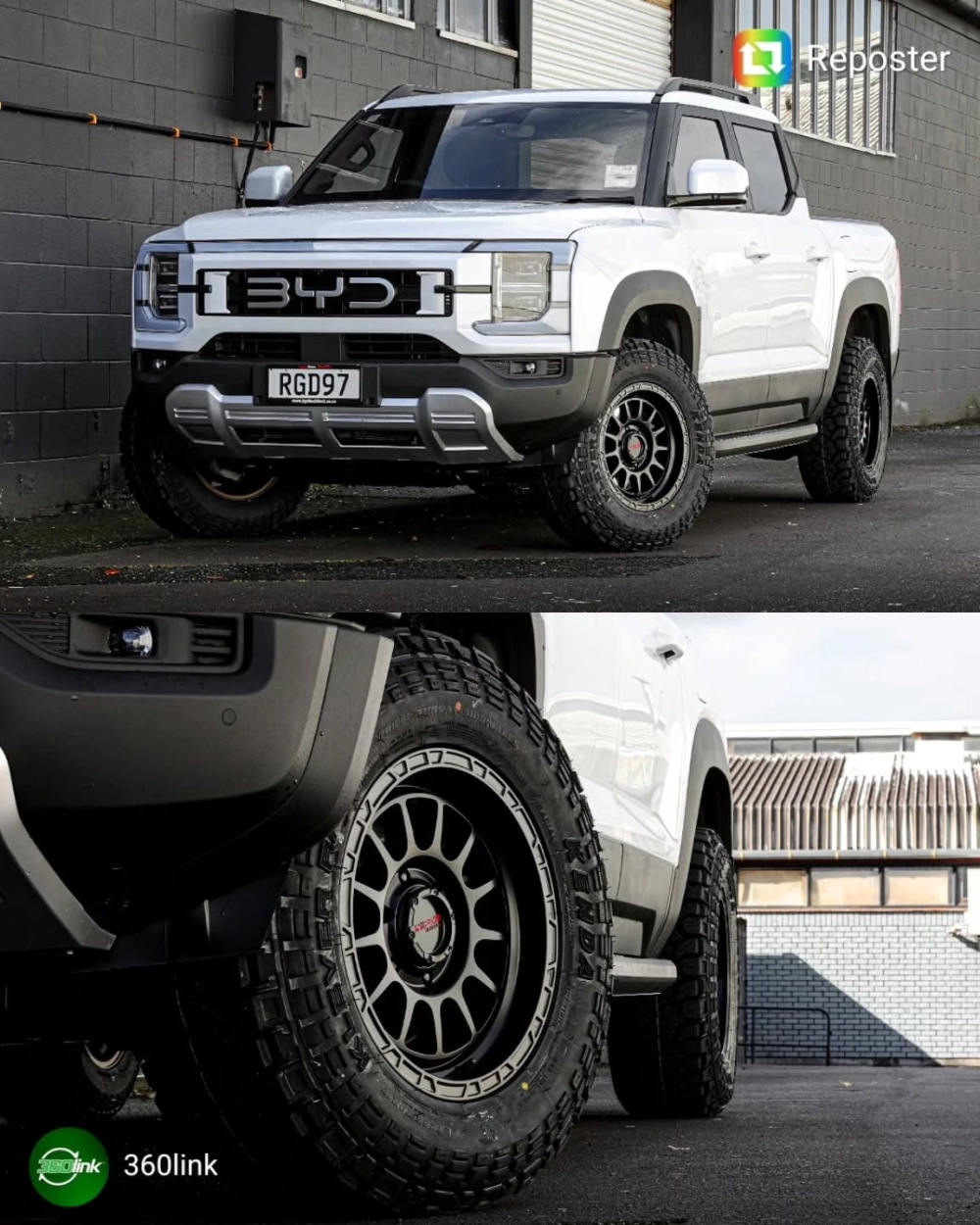 Xe bán tải BYD trắng độ mâm Offroad đen viền đẹp phong cách